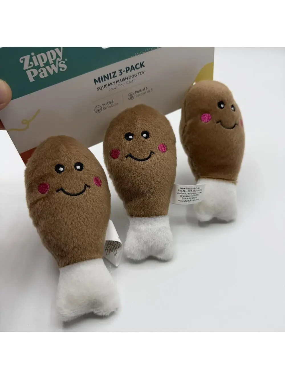 ZippyPaws Miniz Squeaky Plush Dog Toy Chicken Drumsticks 3 Pack Zippy Paws ZP897